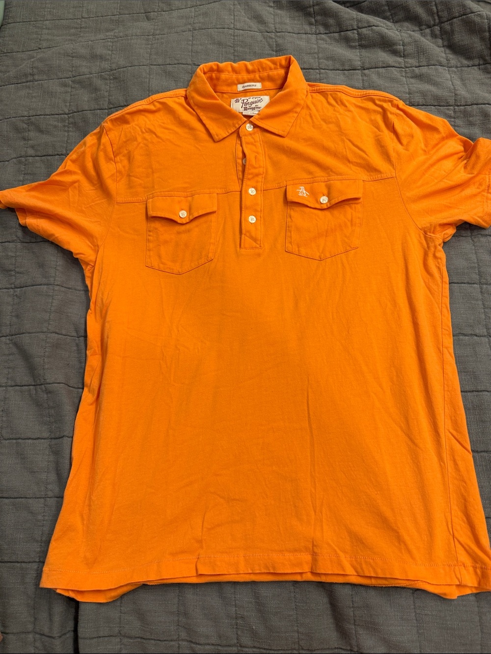 Original Penguin Bright Orange Short-Sleeve Polo with Dual Chest Flaps